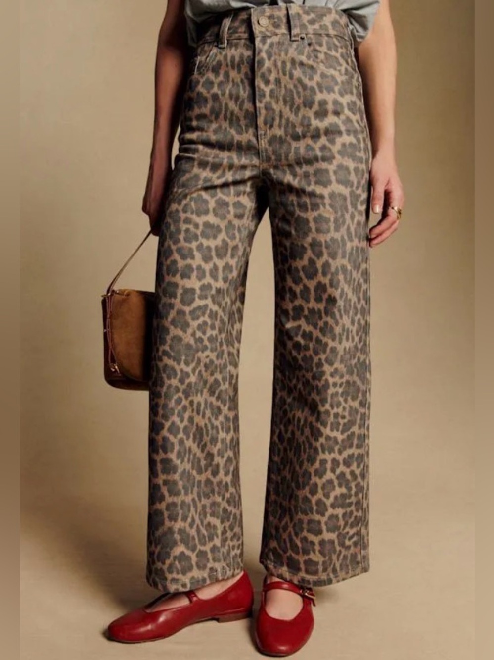 ANTHROPOLOGIE Pilcro The Adi Leopard Flare Jeans 29 Neutral $158 Retail NWT